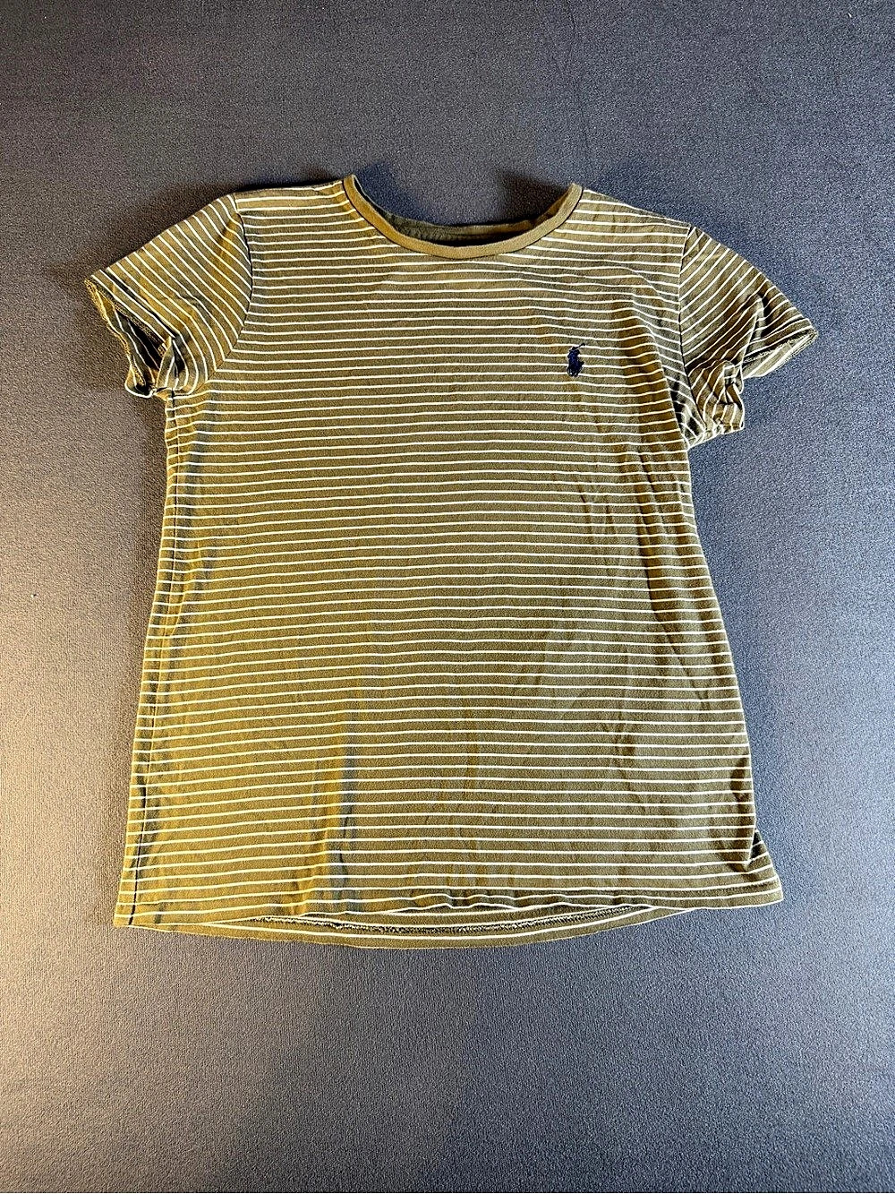 Polo Ralph Lauren Striped Cotton T-Shirt in Olive & White